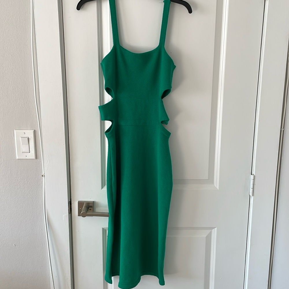 Green Women Knit Strap Dress Women Hollow Out Elatic Waist body con dresss